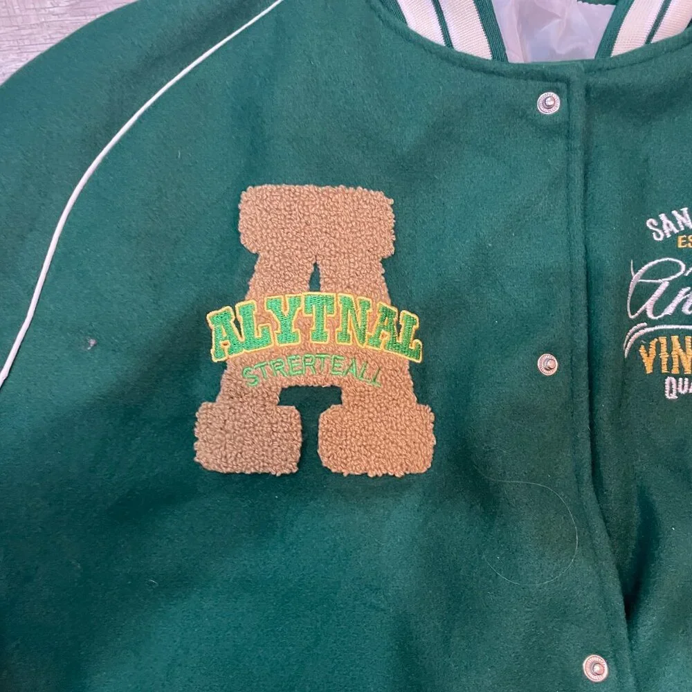 Aelfric Eden San Francisco Authentic Varsity Jacket Green Cream Embroidered XL - Picture 10 of 11